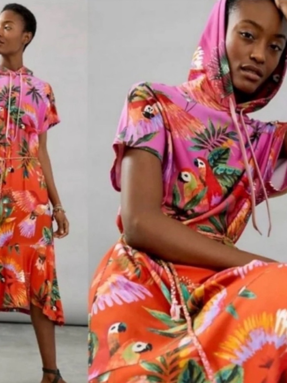 Farm Rio - Teresita Hooded Parrot Dress